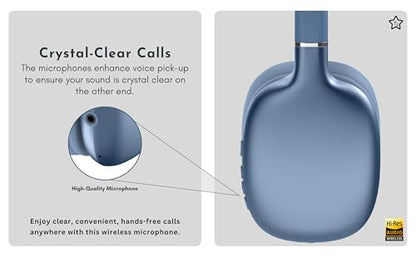 TJ Active Noise Cancelling Bluetooth Over Ear Headphones | Supersoft Leather Wireless Headset Wired Built-in MIC 24H Playtime High Res Audio Travel/Work/School/Students/Running/Gym (Blue) - color: Blue