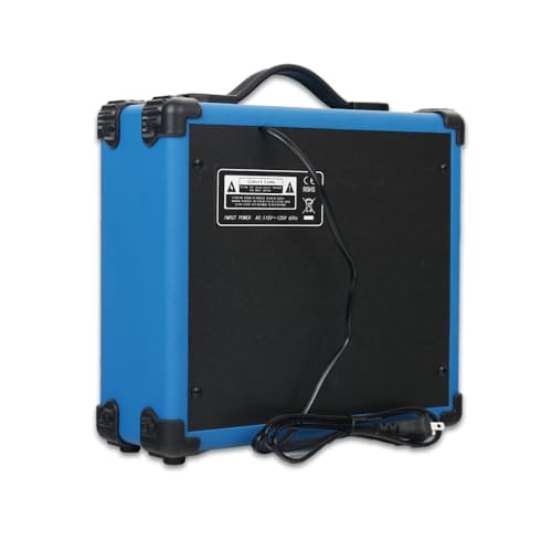 20W Electric Guitar Blue Amplifier Guitar Amp Practice Small Portable Travel with Headphone Jack Aux Distortion Gain Treble Bass Volume with 3 Meters Cable Adapter Pick Earphone Aux Cable - color: Blue