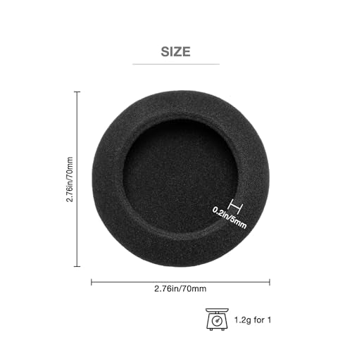 Universal Foam Ear Pads Cushion 70mm,2.76", 5Pairs Premium 4-5mm Thickness High Density Foam Headphone Earpads for Music, Gaming, Office & Call Center Headsets