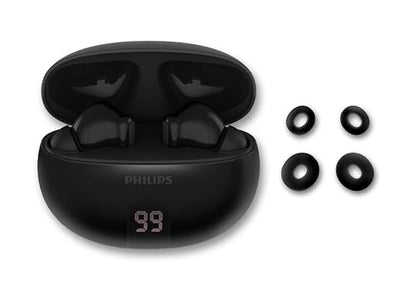 Philips T2520 True Wireless Earbuds, Bluetooth 5.4, Active Noise Cancelling, AI Mic Clear Calls, Dynamic Bass, 20H Battery, IPX4 Water Resistant, Black