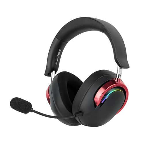 MechLands Aula A700 Wireless Gaming Headset with 7.1 Surround Sound, 50mm Driver, 2.4GHz/BT/Wired, Gaming Headphone with Noise Canceling Mic, RGB Light, 40H Battery, for PS4/PS5/PC/Switch (Black Red) - color: Black Red