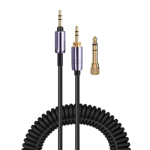 BRAINWAVZ Coiled Replacement Audio Cable Compatible with Sony WH-1000XM5, 1000XM4, 1000XM3, 1000XM2, XB910N, CH700N, CH710N, MDR-XB950BT, XB950N1, 1000X 3.5mm Gold Plated, 1.5m/60” to 5mt/196