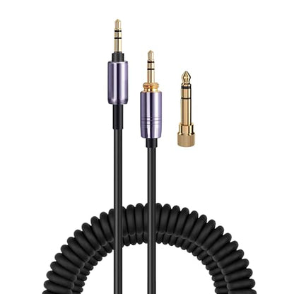 BRAINWAVZ Coiled Replacement Audio Cable Compatible with Sony WH-1000XM5, 1000XM4, 1000XM3, 1000XM2, XB910N, CH700N, CH710N, MDR-XB950BT, XB950N1, 1000X 3.5mm Gold Plated, 1.5m/60” to 5mt/196