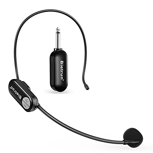 Bietrun Wireless Microphone Headset with 1/4''Plug, 165ft Range, UHF Wireless Headset Mic & Handheld Mic 2 in 1, for Karaoke Speaker, Amplifier, Speakers, PA System, Teaching, Fitness (Black) - color: Black