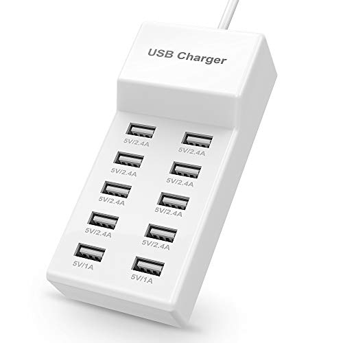 USB Charger Station Block 10-Port USB-A Power Strip Plug for Multi Devices - color: White-10*USB-A Ports