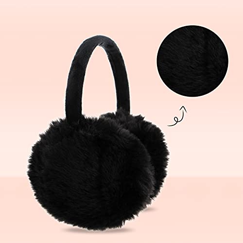 POXIMI Women Winter Earmuffs Girl Ski Adjustable Ear Covers for Kid Cute Bow Ear Warmer Outdoor Earmuff Fleece Lining - color: C-black