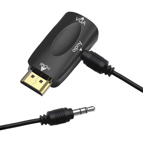 Guamar HDMI to VGA Adapter Converter with 3.5mm Audio Jack Cable for Older Monitor TV Computer Laptop PC Projector Desktop - 1080P HDMI Male to VGA Female Display Gold-Plated