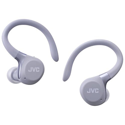 JVC Fitness Series True Wireless Sport Earbuds with Adjustable Hooks, Active Noise Cancelling, Ambient Sound Mode, IP57 Waterproof, 40hr Long Battery Life, App EQ, Low Latency, Mic HAEC75TV Violet - color: Violet