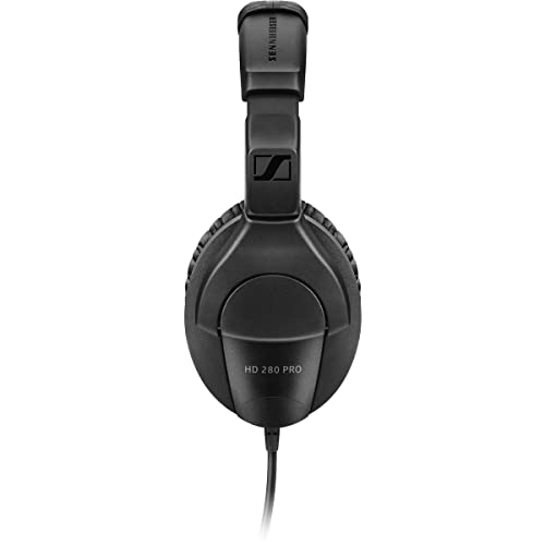 Sennheiser HD 280 Pro Circumaural Closed-Back Monitor Headphones with H&A Stereo Mini Male to Auxilary Cable (Gold Series) 10'