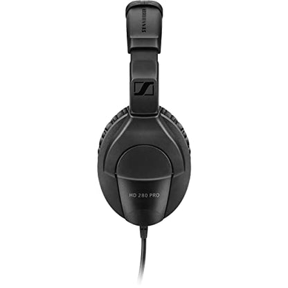 Sennheiser HD 280 Pro Circumaural Closed-Back Monitor Headphones with H&A Stereo Mini Male to Auxilary Cable (Gold Series) 10'