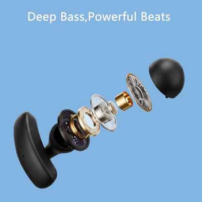 Open Ear Earbuds, Wireless Bluetooth with Clip-on Cuff Design, IPX4, 20+ Hours Battery (Black)