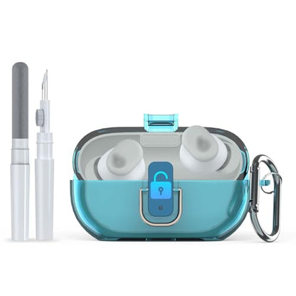 [Upgrade Secure Lock] for Beats Solo Buds 2024 Case Cover with Cleaner Kit, AGENTNANO Clear TPU Shockproof Protective Cover Compatible with Beats Solo Buds Charging Case with Carabiner-Clear Blue - color: Clear Bule