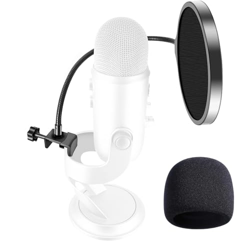 Yeti Microphone Pop Filter with Foam Windscreen [Custom Built for Blue Yeti Mic] 5.8 inch Diam 2 Layers high Density Pop Filter for Mic Cover Yeti Pop Screen (Cover Foam 1Pcs,Pop Filter 1Pcs) | 5.8in 2-Layer High Density Pop Filter & Foam Windscreen, Cust
