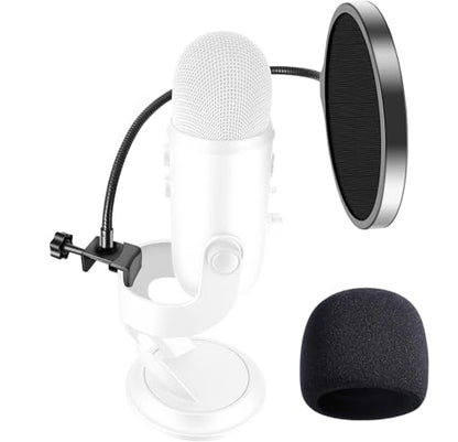 Yeti Microphone Pop Filter with Foam Windscreen [Custom Built for Blue Yeti Mic] 5.8 inch Diam 2 Layers high Density Pop Filter for Mic Cover Yeti Pop Screen (Cover Foam 1Pcs,Pop Filter 1Pcs) | 5.8in 2-Layer High Density Pop Filter & Foam Windscreen, Cust