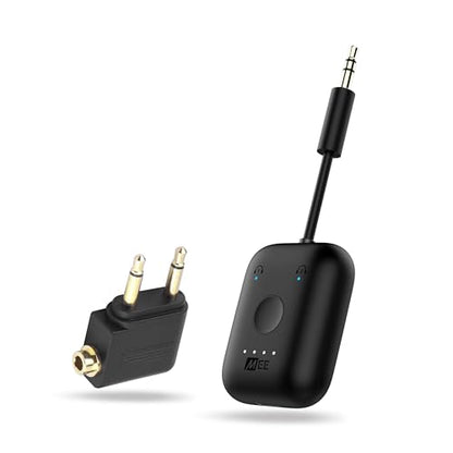 MEE Audio Connect Air in-Flight Bluetooth Wireless Audio Transmitter, with Extra Dual 3.5mm Jack AUX Adapter, for up to 2 AirPods/Other Headphones; Works with All 3.5mm Aux Jacks, Black - color: Black, style: Connect Air Bundle