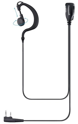 commountain Earpiece for Kenwood Baofeng 2-Pin Walkie Talkies Radios | Fits TK Series & UV-5R BF-F8HP and more, G-Shape Earhook Headset Fits Left or Right Ear, Noise Reducing PTT Mic