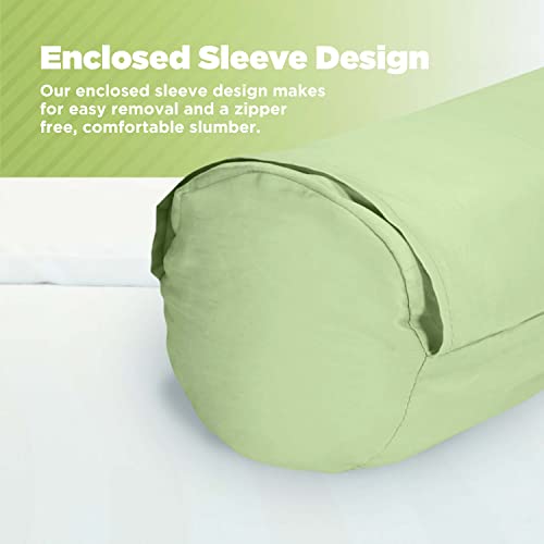 Cotton Neck Roll Pillowcase - Hypoallergenic and Smooth Natural Fabric Pillow Protector - Soft and Breathable Sateen Weave Pillow Cover with Enclosed Sleeve Design - Made in USA - Green, 5" x 14" - color: Green (Sateen Weave), size: 5" x 14"