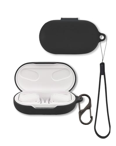 Case for JBL SoundGear Sense Open-Ear Headphones (Black) | Soft Silicone Protective Cover with Carabiner and Lanyard, Shockproof - color: Black