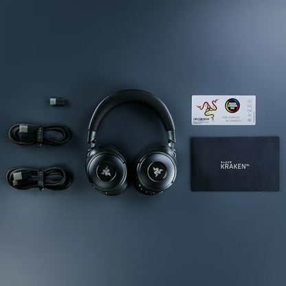 Razer Kraken V4 무선 게이밍 헤드셋: 2.4GHz, 블루투스, USB - 슈퍼 와이드밴드 마이크 - 40mm 드라이버 - 9존 RGB 조명 - PC, 맥, PS5, 닌텐도 스위치, 스팀 데크, 스마트폰용 - 블랙 (리뉴얼)