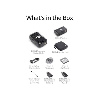 DJI Mic 2 (1 TX + 1 RX), Wireless Mic with Intelligent Noise Cancelling | 32-bit Float Internal Recording, Optimized Sound, 250m (820 ft.) Range, Microphone for iphone, Android, Camera, Vlogs