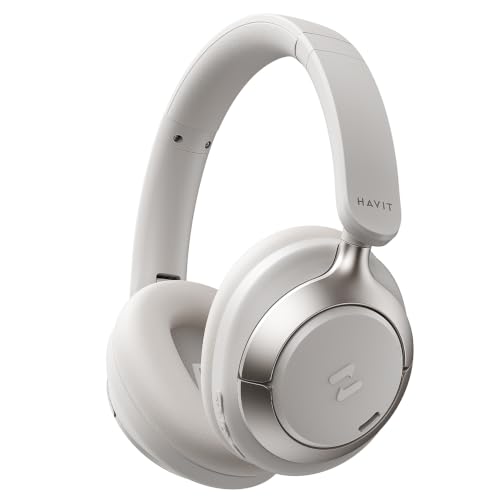 havit Hybrid ANC Wireless Headphones, Over Ear Bluetooth Headphones with Hi-Res Audio, Spatial Sound, 80H Battery, 5-Mic ENC Calls, Metal-Accent Foldable Design