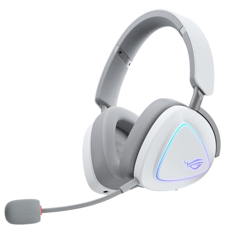 ASUS ROG Delta II Wireless Gaming Headset with Detachable Mic – Tri-Mode (BT, 2.4GHz, 3.5mm), 50mm Titanium-Plated Drivers, 110Hr Battery, Lightweight, for PC, PS5, PS4, Xbox, Switch, Mobile - White - color: White