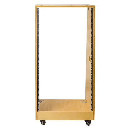 Sound Town DIY Solid Baltic Birch Plywood Slanted 20U Studio Rack, Golden Oak, with Rubber Feet, Casters (SDRK-20T) - size: 20U,Golden Oak