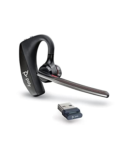 Poly Voyager 5200 UC Wireless Headset & Charging Case (Plantronics) - Single-Ear Headset w/Noise-Canceling Mic - Connect Mobile/Mac/PC via Bluetooth - Works w/Teams, Zoom (Renewed)
