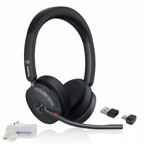BH74 Yealink Headset Bluetooth Wireless On-ear, Teams/Zoom Certified, Compatible with Poly, Cisco, Avaya, Mitel phones, Acoustic Shield Mic & Hybrid ANC, Long Battery, Ideal for Office & Remote work - style: BH74-UC-MC
