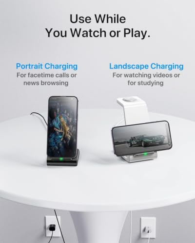 Intoval 3 in 1 Wireless Charging Station for iPhone and Apple Watch,Fast Wireless Charger Stand,Compact Desk Charging Dock for iPhone17 16 15 14 13/Pro/Max, iWatch11 10 9 Ultra/SE 3/4,AirPods - color: White