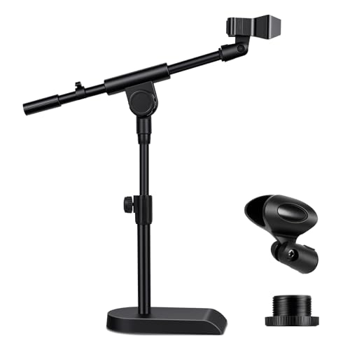 AODSK Desktop Microphone Stand,Height-Adjustable,Compatible with Most Mics | Includes Mic Clip, 5/8"-To-3/8" Adapter, Non-Slip Base, and Height-Adjustable, Perfect for Streaming, Vocals, Studio Use