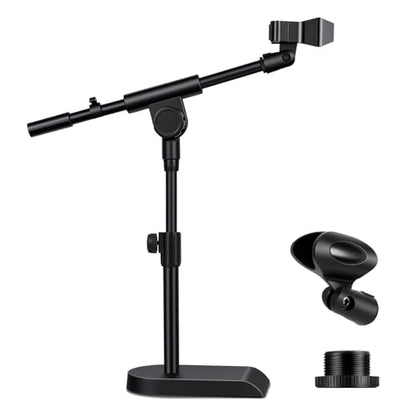 AODSK Desktop Microphone Stand,Height-Adjustable,Compatible with Most Mics | Includes Mic Clip, 5/8"-To-3/8" Adapter, Non-Slip Base, and Height-Adjustable, Perfect for Streaming, Vocals, Studio Use