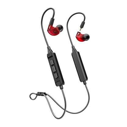MEE audio M6 PRO Musicians' in-Ear Monitors Wired + Wireless Combo Pack: Includes IEMs, 2 Audio Cables and BT3 Hi-Res Bluetooth Audio Adapter w/aptX, LDAC, Auracast Support, & Built-in Headset (Red) - color: Red, style: IEMs + Bluetooth Adapter