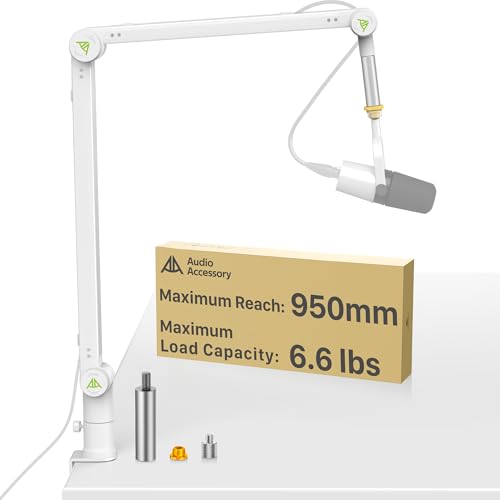 AA AUDIO ACCESSORY Never-Sag 950mm White Mic Boom Arm, 6.6lbs Load Capacity - color: White