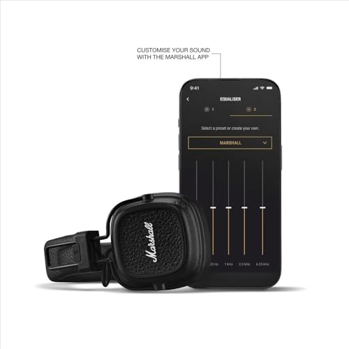 Marshall Major V Wireless On-Ear Bluetooth Headphones - 100+ Hr Playtime | Detachable Audio Cable | Microphone for Calls | Lightweight, Foldable Design for Travel - Black - color: Black