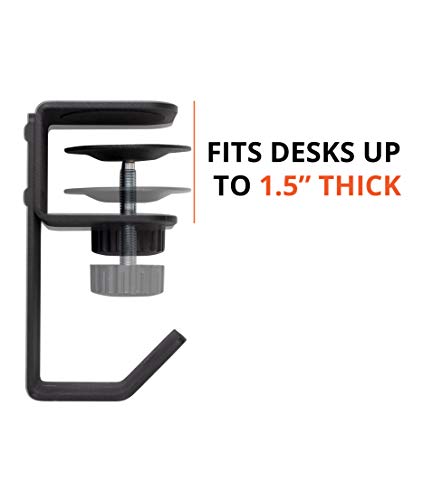 Stand Up Desk Store Clamp-On Under Desk Headphone Hanger, Backpack Hook, and Purse Holder - Black