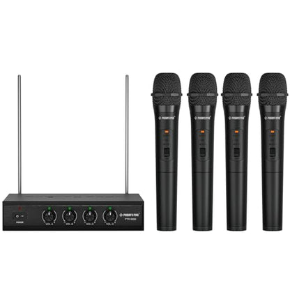 Phenyx Pro 4-Channel VHF Handheld Wireless Microphone System PTV-2000-4H | 4 Dynamic Handheld Mics, Metal Receiver, Long Range, Karaoke, Church Services, Singing