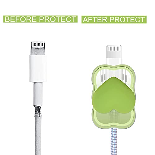 ZOSTLAND 5 in 1 DIY 18W 20W Heart Shape Protector Data Cable USB Charger Line Earphone Wire Saver Organizer Compatible with iPhone 11 12 13 14 15 Pro Max - color: Love Green