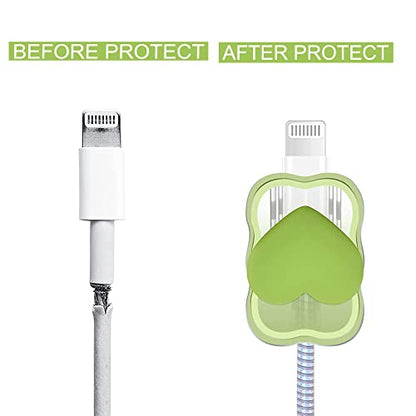 ZOSTLAND 5 in 1 DIY 18W 20W Heart Shape Protector Data Cable USB Charger Line Earphone Wire Saver Organizer Compatible with iPhone 11 12 13 14 15 Pro Max - color: Love Green