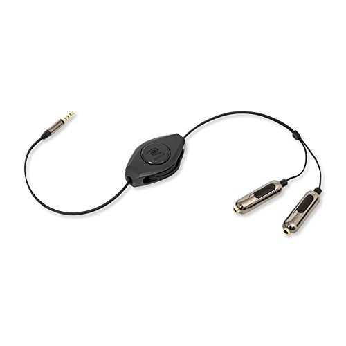ReTrack ETPRSPLIT Retractable Premier 5-Feet Audio Splitter Cable with Volume Controls, Black/Silver - color: Black/Silver