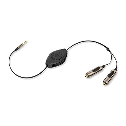 ReTrack ETPRSPLIT Retractable Premier 5-Feet Audio Splitter Cable with Volume Controls, Black/Silver - color: Black/Silver