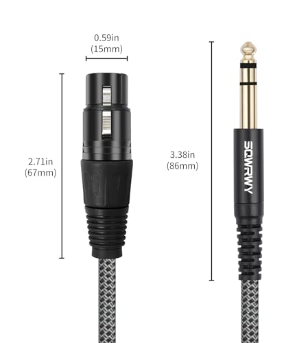 2 Pack XLR Female to 1/4 TRS Cable 3FT – Braided Balanced Audio Cord, 3-Pin XLR Female to 6.35mm TRS Male Microphone Cable for Mixer, Active Speakers, Studio Equipment