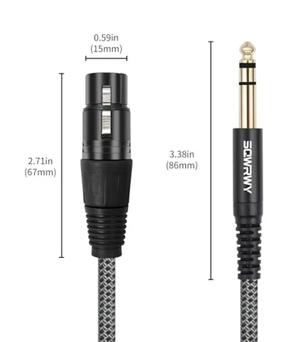2 Pack XLR Female to 1/4 TRS Cable 3FT – Braided Balanced Audio Cord, 3-Pin XLR Female to 6.35mm TRS Male Microphone Cable for Mixer, Active Speakers, Studio Equipment