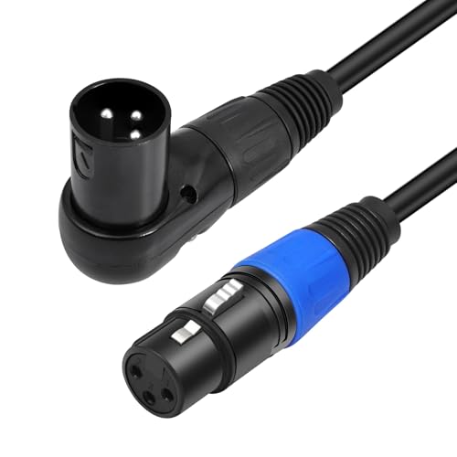 Right Angle XLR Cable 1FT, 2Pack, Black, Straight Female to 90 Degree Male Microphone Cable Cord, 3Pin XLR Adapter for Sound Devices Mixer Recorder - size: 1FT, style: R/A Male to ST FM