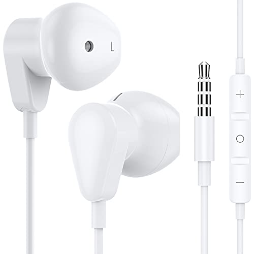 3.5mm Wired Earbuds Earphones for Samsung Galaxy A15 A14 A13 A12 A11 A20 S9 | Wired Headphones with Mic, HiFi Stereo Earphones for iPhone/iPod/MP3/MP4/Computer/Laptop/Android/Kids/School Student, White