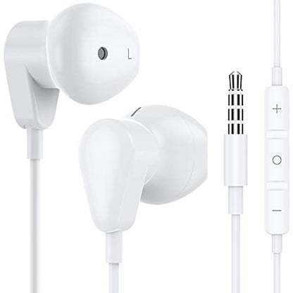 3.5mm Wired Earbuds Earphones for Samsung Galaxy A15 A14 A13 A12 A11 A20 S9 | Wired Headphones with Mic, HiFi Stereo Earphones for iPhone/iPod/MP3/MP4/Computer/Laptop/Android/Kids/School Student, White