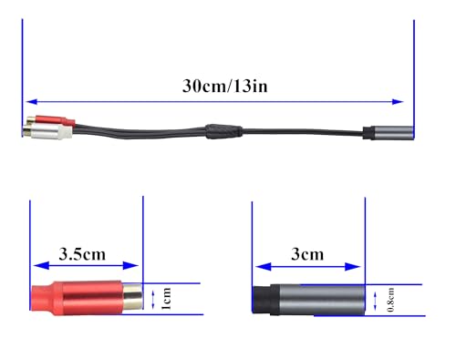 2 RCA Female Head to 3.5mm 1/8 Female Head Dual Shielded Red and White Cable Stereo Audio Auxiliary Y Splitter Adapter Sound Frequency Cable,Used for Speaker MP3 TV Phone,Etc(30 CM)