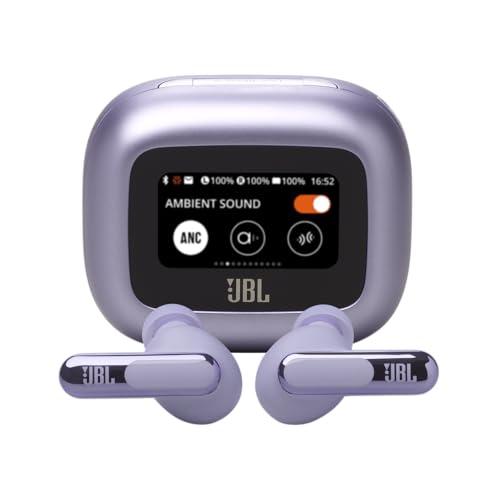 JBL Live Beam 3 - True wireless noise-cancelling stick-closed earbuds, 48Hrs total playback, Wireless Charging, 6 Mics for perfect calls, Multi-point connection, IP55 waterproof and dustproof (Purple) - color: Purple