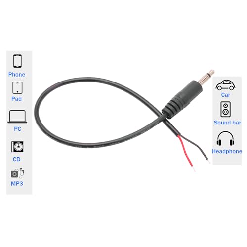 10PCS 3.5mm 1/8" TS Mono Audio Male Plug to 2Wire Pigtail Cable | 25cm Length，TS 2Pole，for Headphone Headset Earphone DIY Repair Replacement - style: 3.5mm TS Mono Male