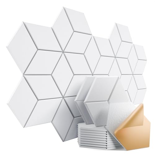 12 Pack Self-Adhesive Acoustic Panels 12" X 10" X 0.4" - Sound Proof Foam Panels with High Density, Stylish Y-Lined Design, Flame Resistant, Absorb Noise and Eliminate Echoes(White) - color: White, size: Y-Cut Hexagon 12 Pack